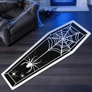 imageASPMIZ Halloween Runner Rug Coffin Spider Cobweb Washable Runner Rug Non Slip Halloween Rug Runners for Hallways Black Kitchen Mat for Floor Bathroom Halloween Decorations Indoor 19x59 Inch