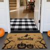 imageASPMIZ 2 Piece Halloween Door Mat Combo Set  Black Witch Coir Doormat Non Slip  28x43 Inches Buffalo Plaid Rug Washable Halloween Welcome Mat for Front Door Porch Entryway Holiday DecorationsWitch