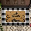 imageASPMIZ 2 Piece Halloween Door Mat Combo Set  Black Witch Coir Doormat Non Slip  28x43 Inches Buffalo Plaid Rug Washable Halloween Welcome Mat for Front Door Porch Entryway Holiday DecorationsWitch