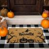 imageASPMIZ 2 Piece Halloween Door Mat Combo Set  Black Witch Coir Doormat Non Slip  28x43 Inches Buffalo Plaid Rug Washable Halloween Welcome Mat for Front Door Porch Entryway Holiday DecorationsWitch