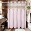 imageASPMIZ Farmhouse Shower Curtain and Liner Set No Hook Shower Curtain with Snap in Liner Fabric Rustic Washable Waterproof Bathroom Curtains with Button Mesh Top Window Pink Striped 71x 74Pink Striped