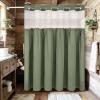 imageASPMIZ Farmhouse Shower Curtain and Liner Set No Hook Shower Curtain with Snap in Liner Fabric Rustic Washable Waterproof Bathroom Curtains with Button Mesh Top Window Pink Striped 71x 74Green