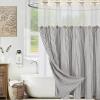 imageASPMIZ Farmhouse Shower Curtain and Liner Set No Hook Shower Curtain with Snap in Liner Fabric Rustic Washable Waterproof Bathroom Curtains with Button Mesh Top Window Pink Striped 71x 74Brown Striped