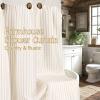 imageASPMIZ Farmhouse Shower Curtain and Liner Set No Hook Shower Curtain with Snap in Liner Fabric Rustic Washable Waterproof Bathroom Curtains with Button Mesh Top Window Pink Striped 71x 74Beige Striped