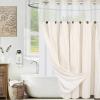 imageASPMIZ Farmhouse Shower Curtain and Liner Set No Hook Shower Curtain with Snap in Liner Fabric Rustic Washable Waterproof Bathroom Curtains with Button Mesh Top Window Pink Striped 71x 74Beige Striped