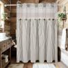 imageASPMIZ Farmhouse Shower Curtain and Liner Set No Hook Shower Curtain with Snap in Liner Fabric Rustic Washable Waterproof Bathroom Curtains with Button Mesh Top Window Pink Striped 71x 74Brown Striped