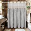 imageASPMIZ Farmhouse Shower Curtain and Liner Set No Hook Shower Curtain with Snap in Liner Fabric Rustic Washable Waterproof Bathroom Curtains with Button Mesh Top Window Pink Striped 71x 74Brown Striped