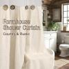 imageASPMIZ Farmhouse Shower Curtain and Liner Set No Hook Shower Curtain with Snap in Liner Fabric Rustic Washable Waterproof Bathroom Curtains with Button Mesh Top Window Pink Striped 71x 74Linen Color