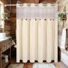 imageASPMIZ Farmhouse Shower Curtain and Liner Set No Hook Shower Curtain with Snap in Liner Fabric Rustic Washable Waterproof Bathroom Curtains with Button Mesh Top Window Pink Striped 71x 74Linen Color