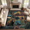 imageASPMIZ Rustic Area Rugs 5x7 Living Room Rug Low Pile Southwestern Washable Rug Non Slip Soft Faux Wool Cabin Throw Rugs for Bedroom Dining Room Vintage Country Wildlife Home Decor BlueBlue