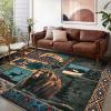 imageASPMIZ Rustic Area Rugs 5x7 Living Room Rug Low Pile Southwestern Washable Rug Non Slip Soft Faux Wool Cabin Throw Rugs for Bedroom Dining Room Vintage Country Wildlife Home Decor BlueBlue