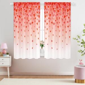 imageASPMIZ Valentines Day Curtains for Living Room Falling Red Love Heart Curtains 63 Inches Long 2 Panels Sets Light Filter Romantic Curtain Drapes for Bedroom Rod Pocket Windows Decor 52W x 63L