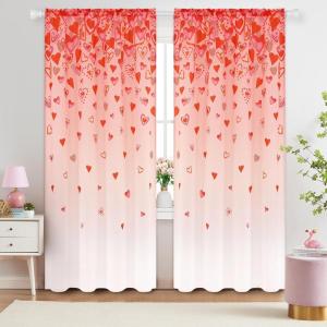 imageASPMIZ Valentines Day Love Heart Curtains  84 Inch Length 2 Panels Set Light Filter Romantic Curtains for Living Room amp Bedroom Rod Pocket Windows Decor 52 W x 84 L