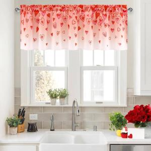 imageASPMIZ Valentines Kitchen Curtains Falling Red Love Heart Valances Windows Curtain Romantic Window Curtain Treatment Short Topper Curtains Valentine Decor 1 Panel Rod Pocket 60 x 18 Inch
