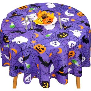 imageHalloween Tablecloth Spider Web and Pumpkin Table Cloth Bat Cobweb and Ghost Waterproof Tablecloths Spillproof Tablecover for Dinner Party Decoration Purple Rectangle 60 x 120 InchPurple