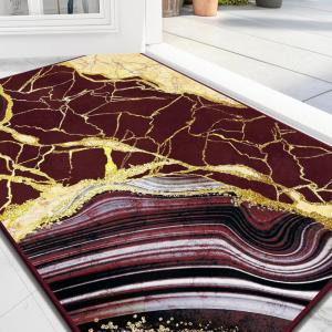 imageASPMIZ Marble Area Rug 3x5 Entryway Rug NonSlip Washable Indoor Door Mat Modern Small Throw Rugs for Kitchen Soft Faux Wool Red and Gold Rug Floor Carpet Front Door Rugs Low ProfileRed